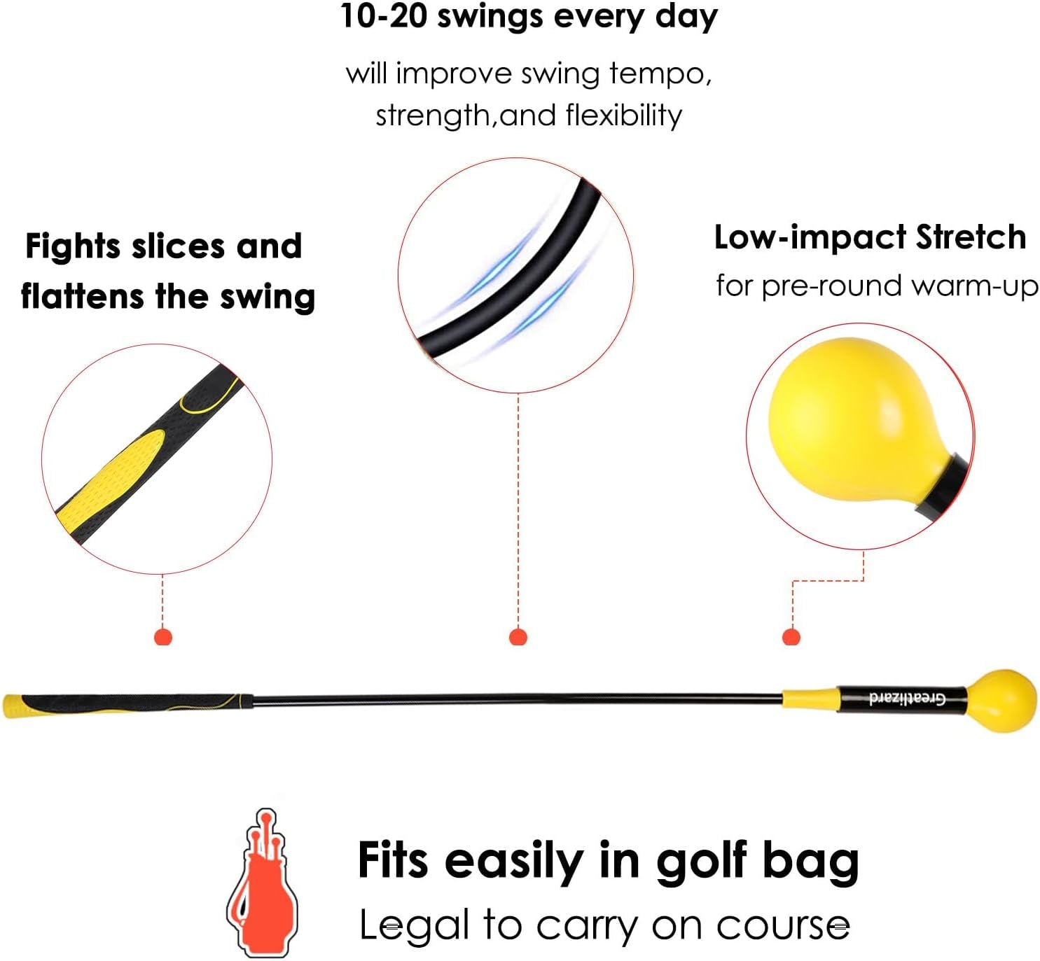 Golf Swing Trainer Aid 48"/40" Warm-Up Stick for Strength Flexibility Tempo Training Golf Practice Aid with Weighted Head Swing Corrector for Men Women